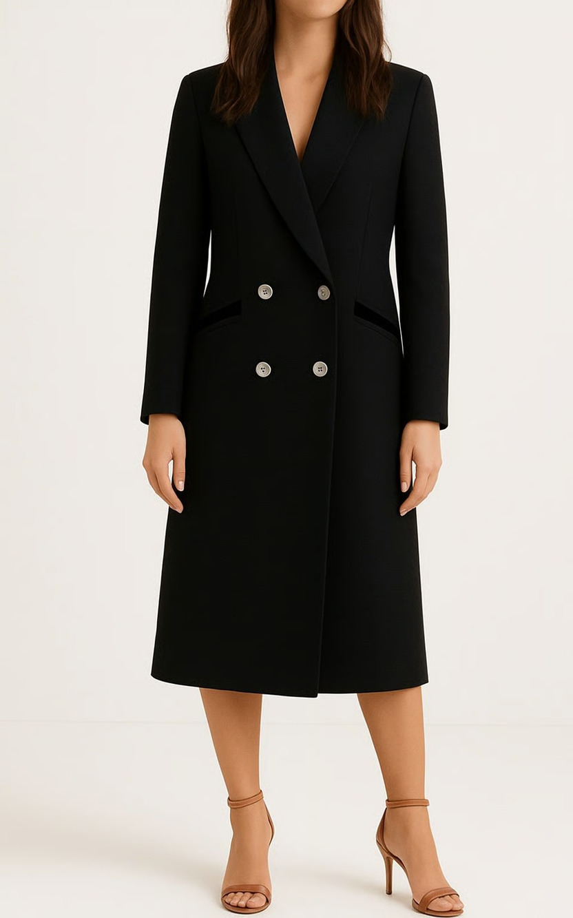 Vintage Cathy-Jo Black Wool Blend Long Coat USA Double Breasted Women's L / XL
